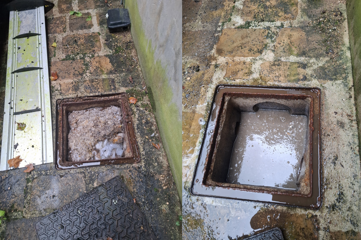 Bouchon de canalisation dans un regard extérieur à Beziers, Herault (34)